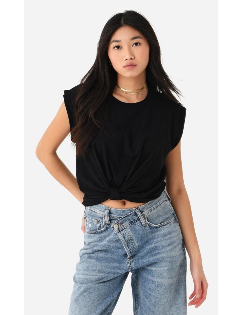FRAME Knotted Rolled Tee Black S $148